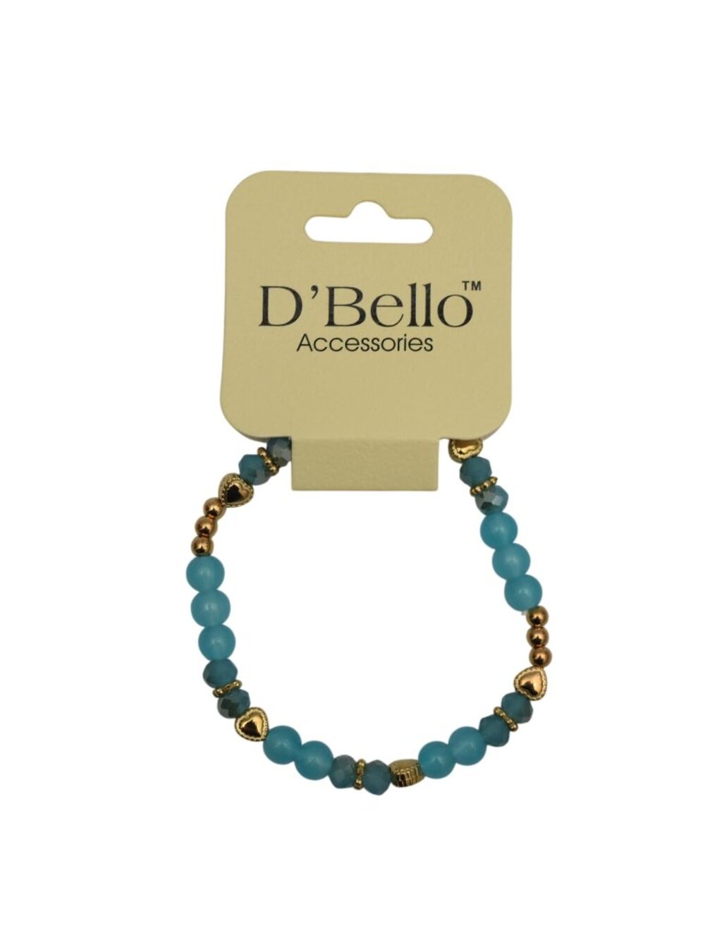 DBello Blue Gold Beaded Stretch Bracelet With Heart Accents New